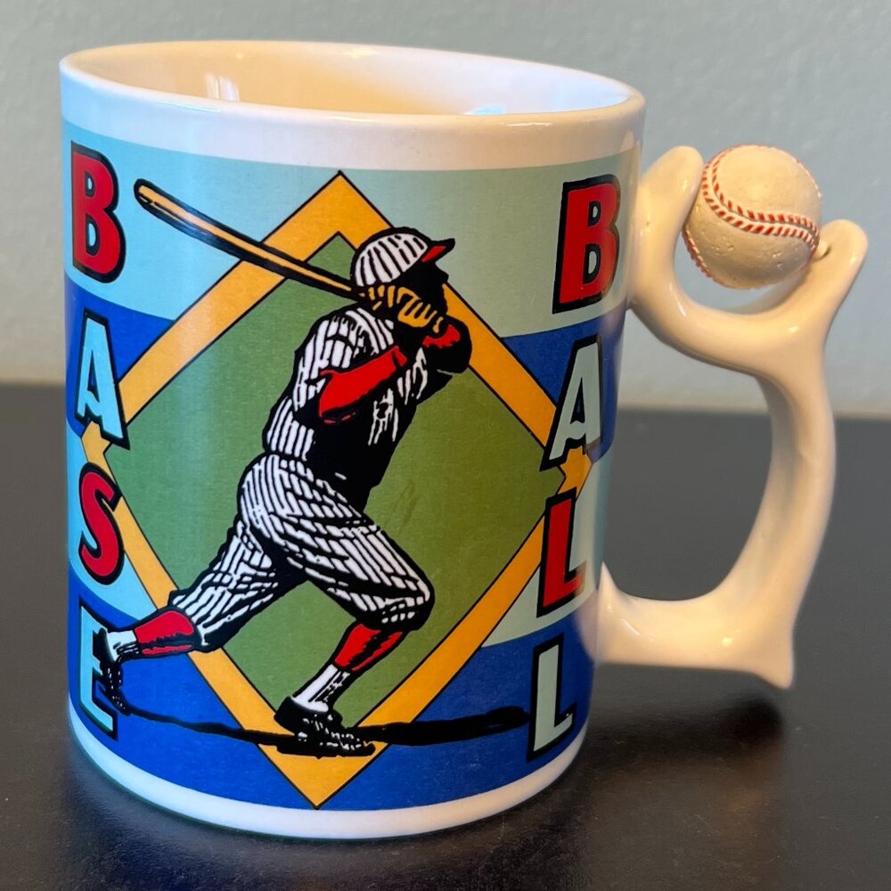 Vintage 90s Dept 56 Baseball Spinners Mug Americas Past Time Player Fidget 12oz